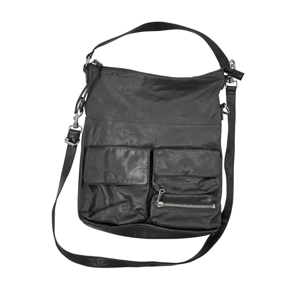 HOBO Dark Gray Leather Convertible Crossbody Shoulder Bag Fold Over
